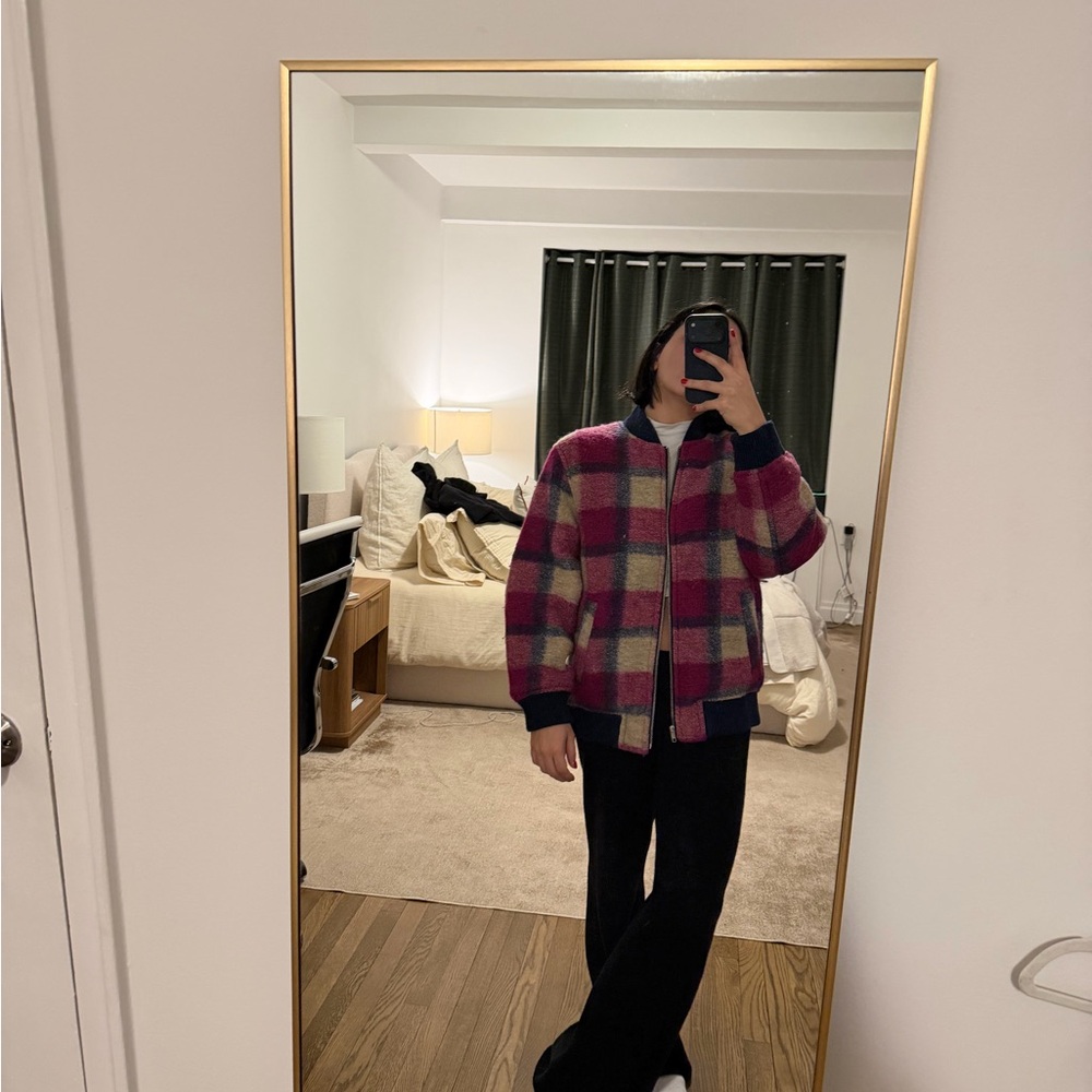 Wilfred Pink and Blue Plaid Bomber Jacket
